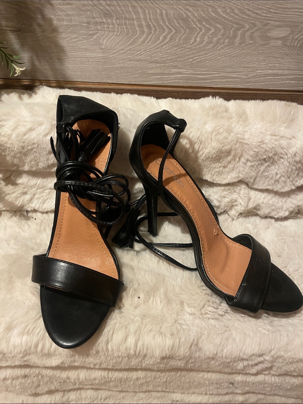 Boohoo Black Lace-Up Stiletto Heels